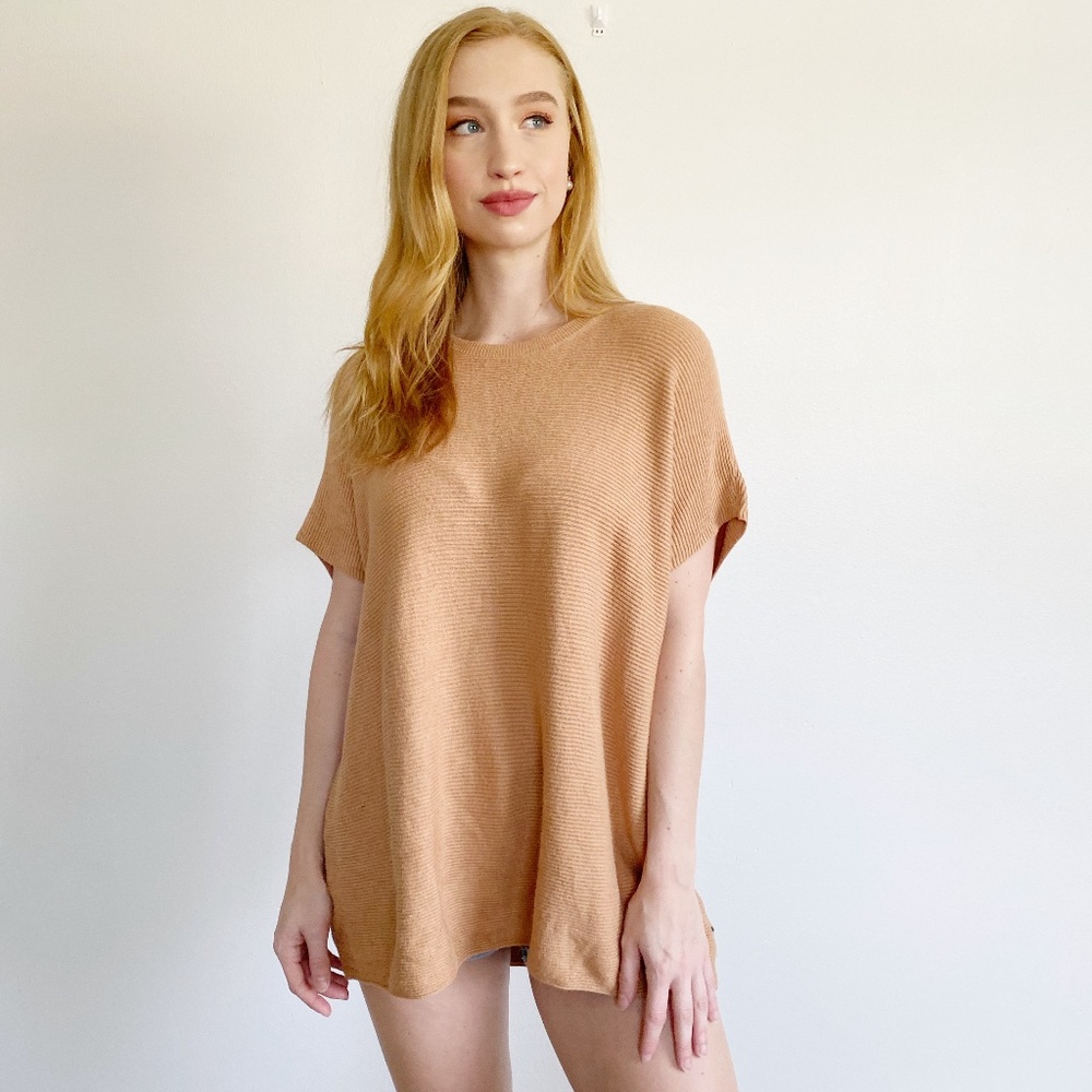 MICHAEL Kors Knit Short Sleeve Tan Sweater Small - Picture 2 of 3